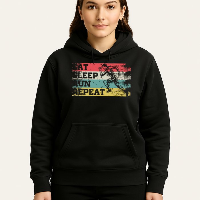 Vintage Retro Eat Sleep Run Repeat Funny Running Runner Gift Hoodie