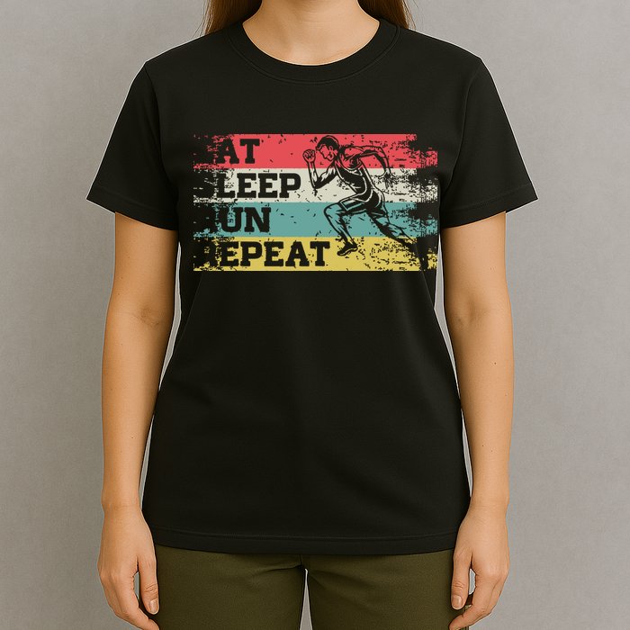 Vintage Retro Eat Sleep Run Repeat Funny Running Runner Gift T-Shirt