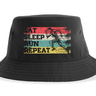 Vintage Retro Eat Sleep Run Repeat Funny Running Runner Gift Sustainable Bucket Hat