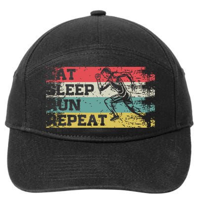 Vintage Retro Eat Sleep Run Repeat Funny Running Runner Gift 7-Panel Snapback Hat