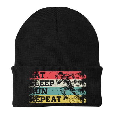 Vintage Retro Eat Sleep Run Repeat Funny Running Runner Gift Beanie
