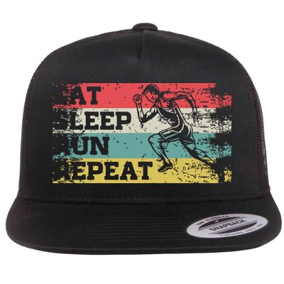 Vintage Retro Eat Sleep Run Repeat Funny Running Runner Gift Flatbill Hat