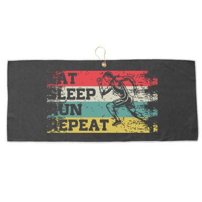 Vintage Retro Eat Sleep Run Repeat Funny Running Runner Gift Large Microfiber Waffle Golf Towel