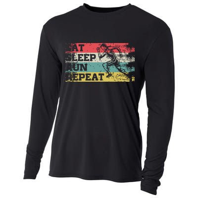 Vintage Retro Eat Sleep Run Repeat Funny Running Runner Gift Cooling Performance Long Sleeve Crew
