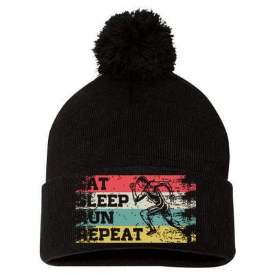 Vintage Retro Eat Sleep Run Repeat Funny Running Runner Gift Pom Pom 12in Knit Beanie