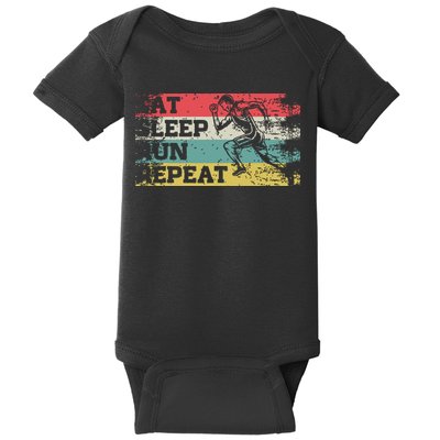 Vintage Retro Eat Sleep Run Repeat Funny Running Runner Gift Baby Bodysuit