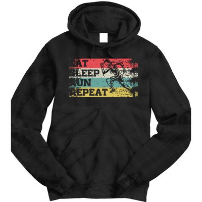 Vintage Retro Eat Sleep Run Repeat Funny Running Runner Gift Tie Dye Hoodie