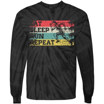 Vintage Retro Eat Sleep Run Repeat Funny Running Runner Gift Tie-Dye Long Sleeve Shirt