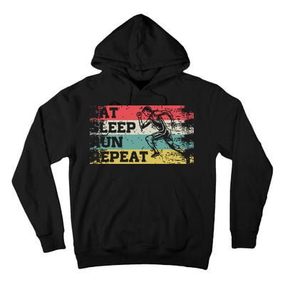 Vintage Retro Eat Sleep Run Repeat Funny Running Runner Gift Tall Hoodie