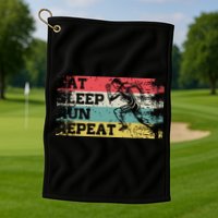 Vintage Retro Eat Sleep Run Repeat Funny Running Runner Gift Golf Towel