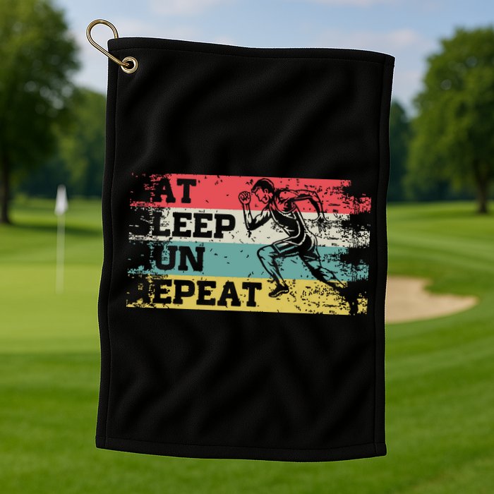 Vintage Retro Eat Sleep Run Repeat Funny Running Runner Gift Golf Towel