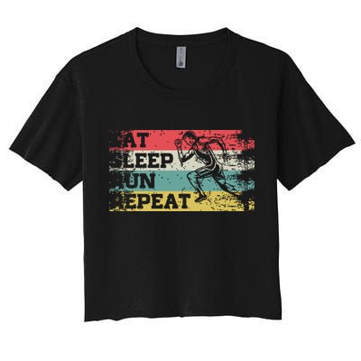 Vintage Retro Eat Sleep Run Repeat Funny Running Runner Gift Crop Top