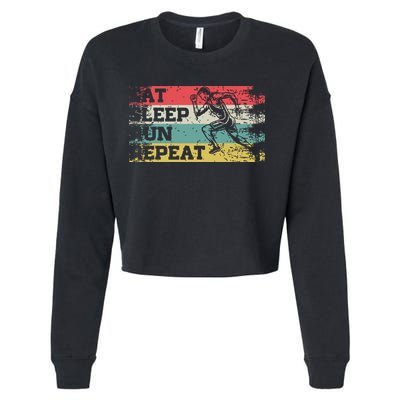 Vintage Retro Eat Sleep Run Repeat Funny Running Runner Gift Cropped Pullover Crew