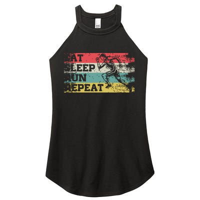 Vintage Retro Eat Sleep Run Repeat Funny Running Runner Gift Women's Perfect Tri Rocker Tank