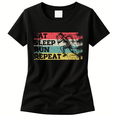 Vintage Retro Eat Sleep Run Repeat Funny Running Runner Gift Womens T-Shirt
