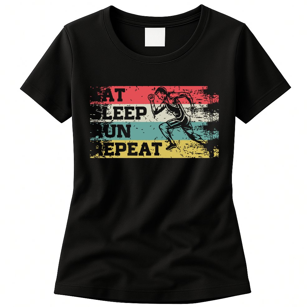 Vintage Retro Eat Sleep Run Repeat Funny Running Runner Gift Womens T-Shirt