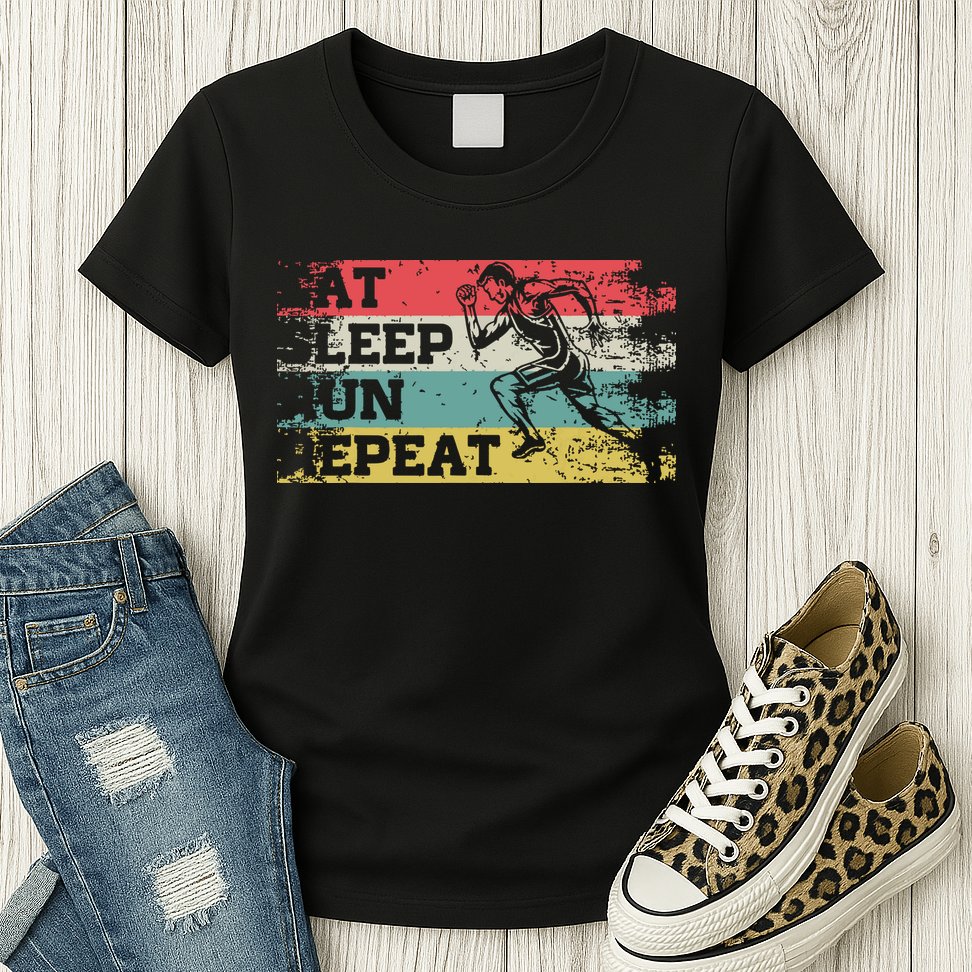 Vintage Retro Eat Sleep Run Repeat Funny Running Runner Gift Womens T-Shirt