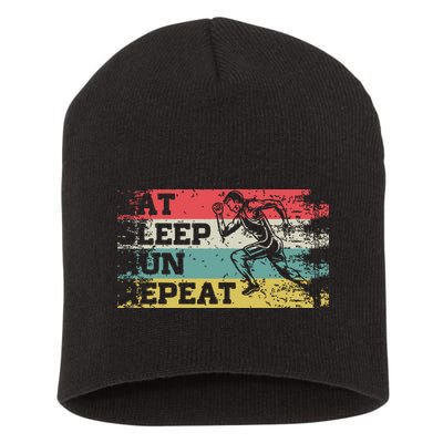 Vintage Retro Eat Sleep Run Repeat Funny Running Runner Gift Short Acrylic Beanie