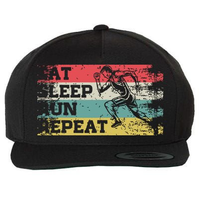 Vintage Retro Eat Sleep Run Repeat Funny Running Runner Gift Wool Snapback Cap