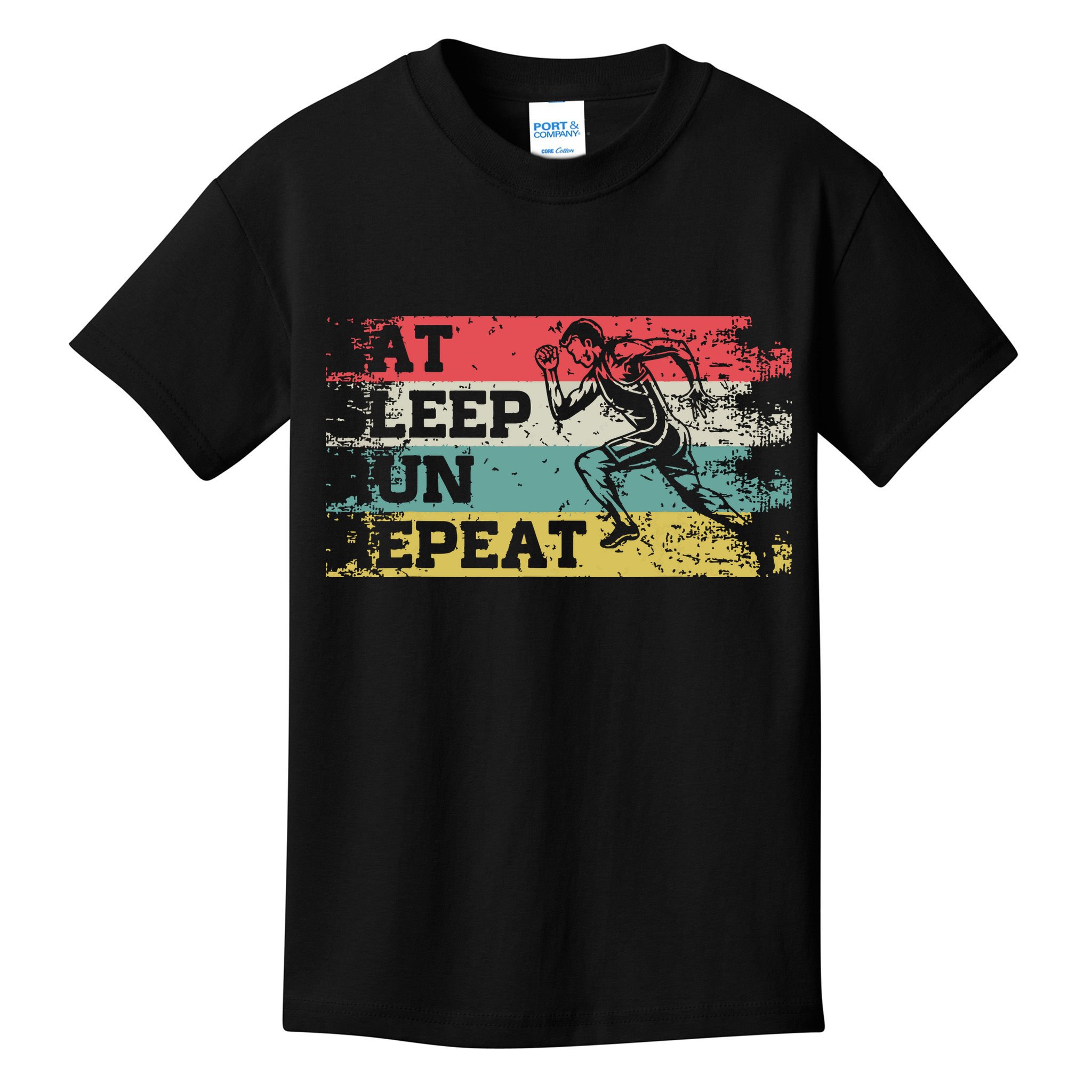 Vintage Retro Eat Sleep Run Repeat Funny Running Runner Gift Kids T-Shirt