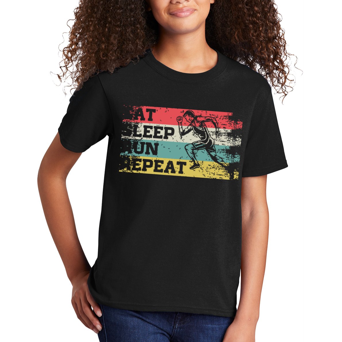 Vintage Retro Eat Sleep Run Repeat Funny Running Runner Gift Kids T-Shirt