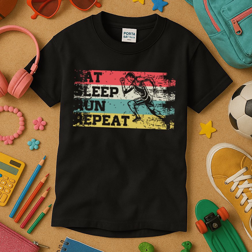 Vintage Retro Eat Sleep Run Repeat Funny Running Runner Gift Kids T-Shirt