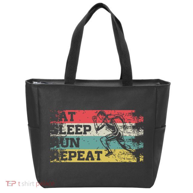 Vintage Retro Eat Sleep Run Repeat Funny Running Runner Gift Zip Tote Bag