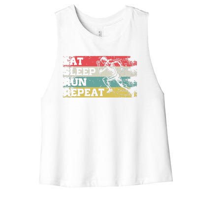 Vintage Retro Eat Sleep Run Repeat Funny Running Runner Gift Women's Racerback Cropped Tank