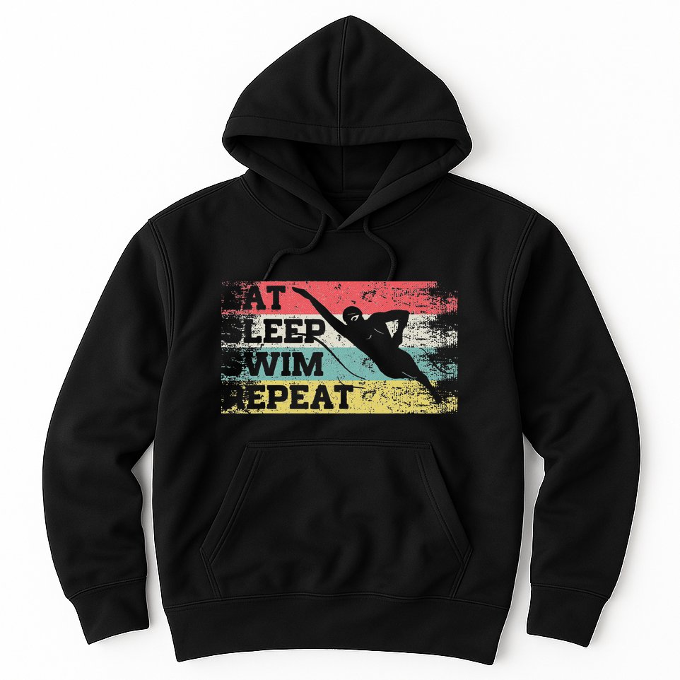 Vintage Retro Eat Sleep Swim Repeat Funny Swimmer Cool Hoodie