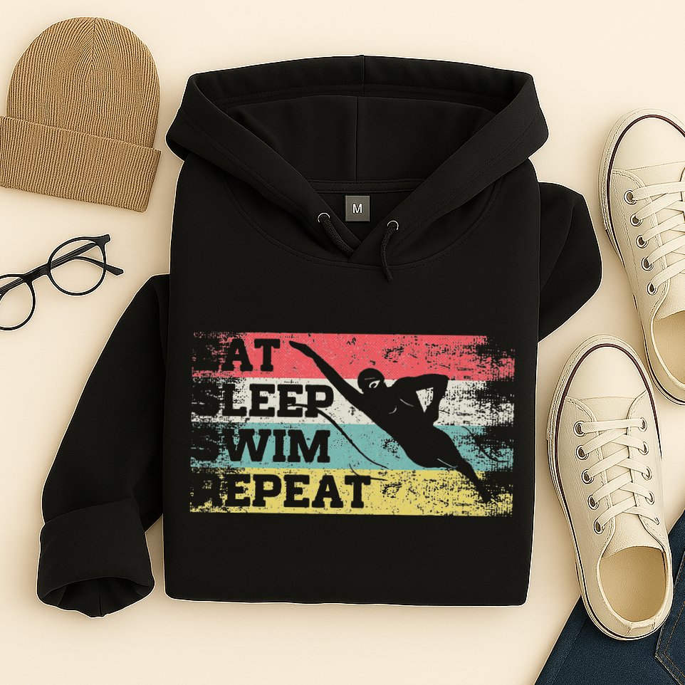Vintage Retro Eat Sleep Swim Repeat Funny Swimmer Cool Hoodie
