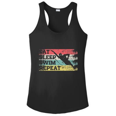 Vintage Retro Eat Sleep Swim Repeat Funny Swimmer Cool Ladies PosiCharge Competitor Racerback Tank