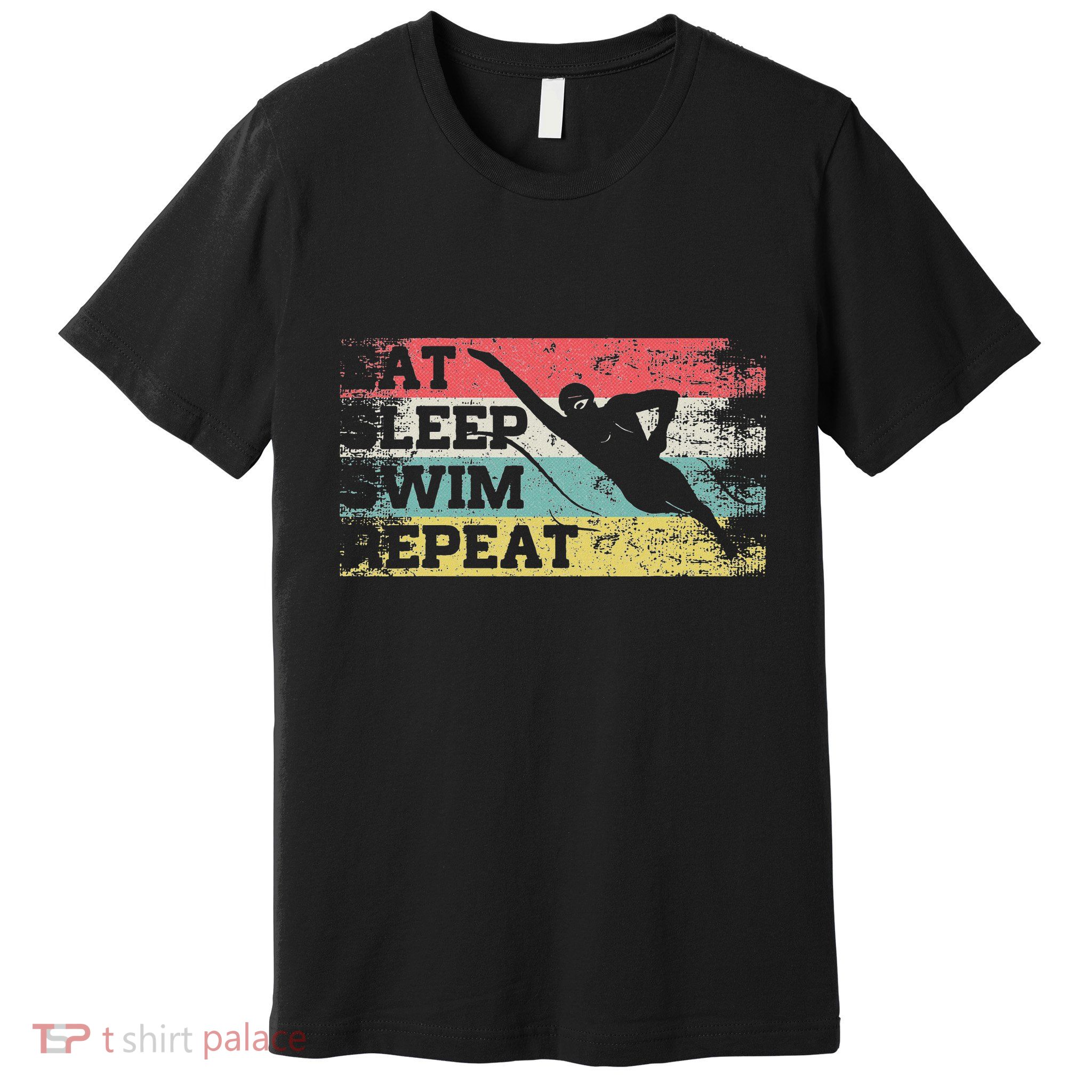 Vintage Retro Eat Sleep Swim Repeat Funny Swimmer Cool Premium T-Shirt