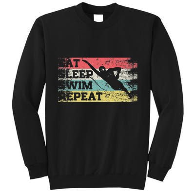 Vintage Retro Eat Sleep Swim Repeat Funny Swimmer Cool Tall Sweatshirt