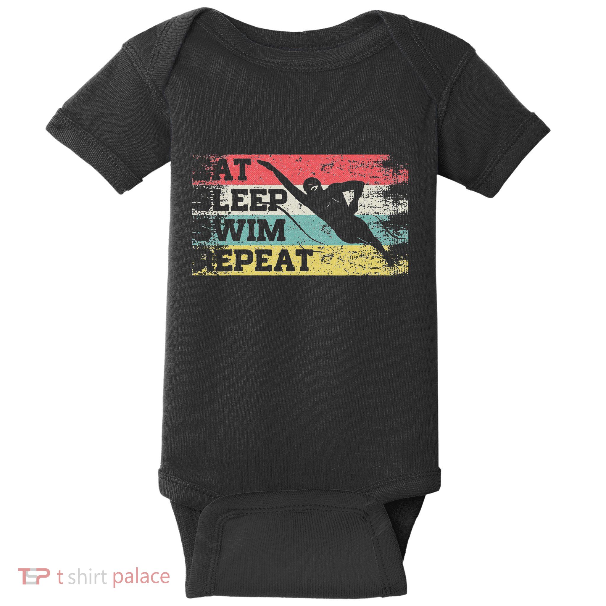 Vintage Retro Eat Sleep Swim Repeat Funny Swimmer Cool Baby Bodysuit