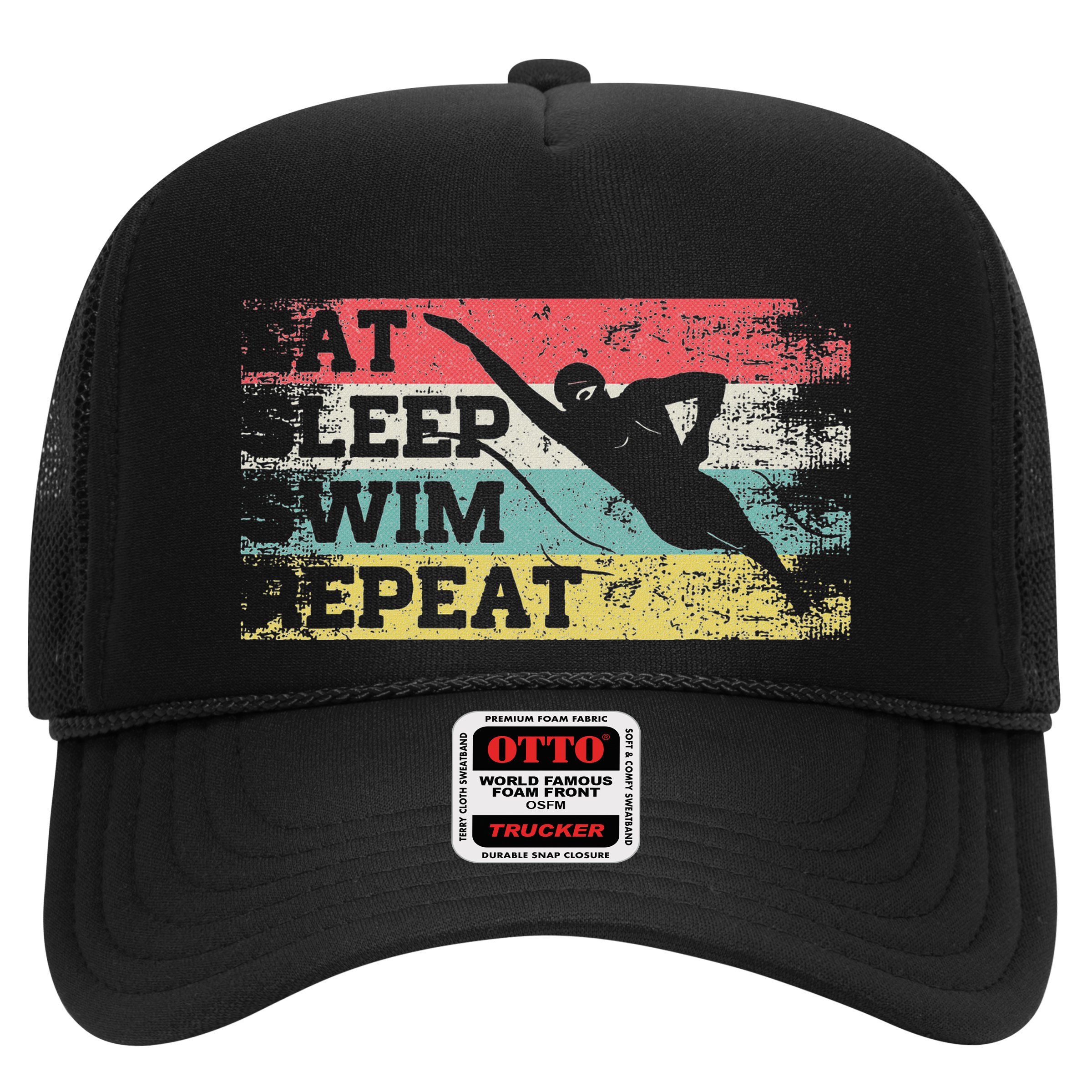 Vintage Retro Eat Sleep Swim Repeat Funny Swimmer Cool Hat