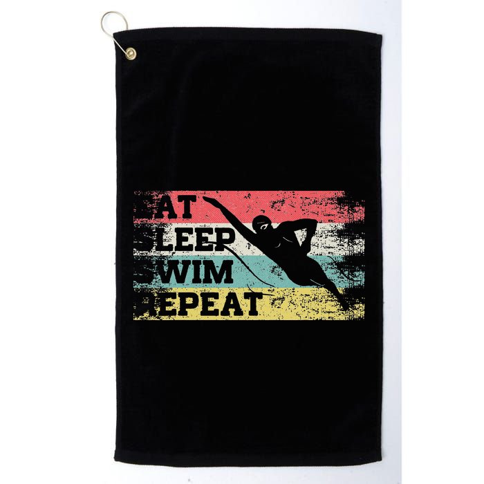 Vintage Retro Eat Sleep Swim Repeat Funny Swimmer Cool Golf Towel