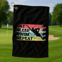 Vintage Retro Eat Sleep Swim Repeat Funny Swimmer Cool Golf Towel