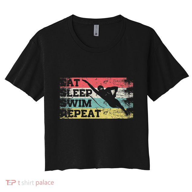 Vintage Retro Eat Sleep Swim Repeat Funny Swimmer Cool Crop Top