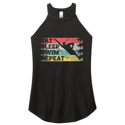 Vintage Retro Eat Sleep Swim Repeat Funny Swimmer Cool Women's Perfect Tri Rocker Tank