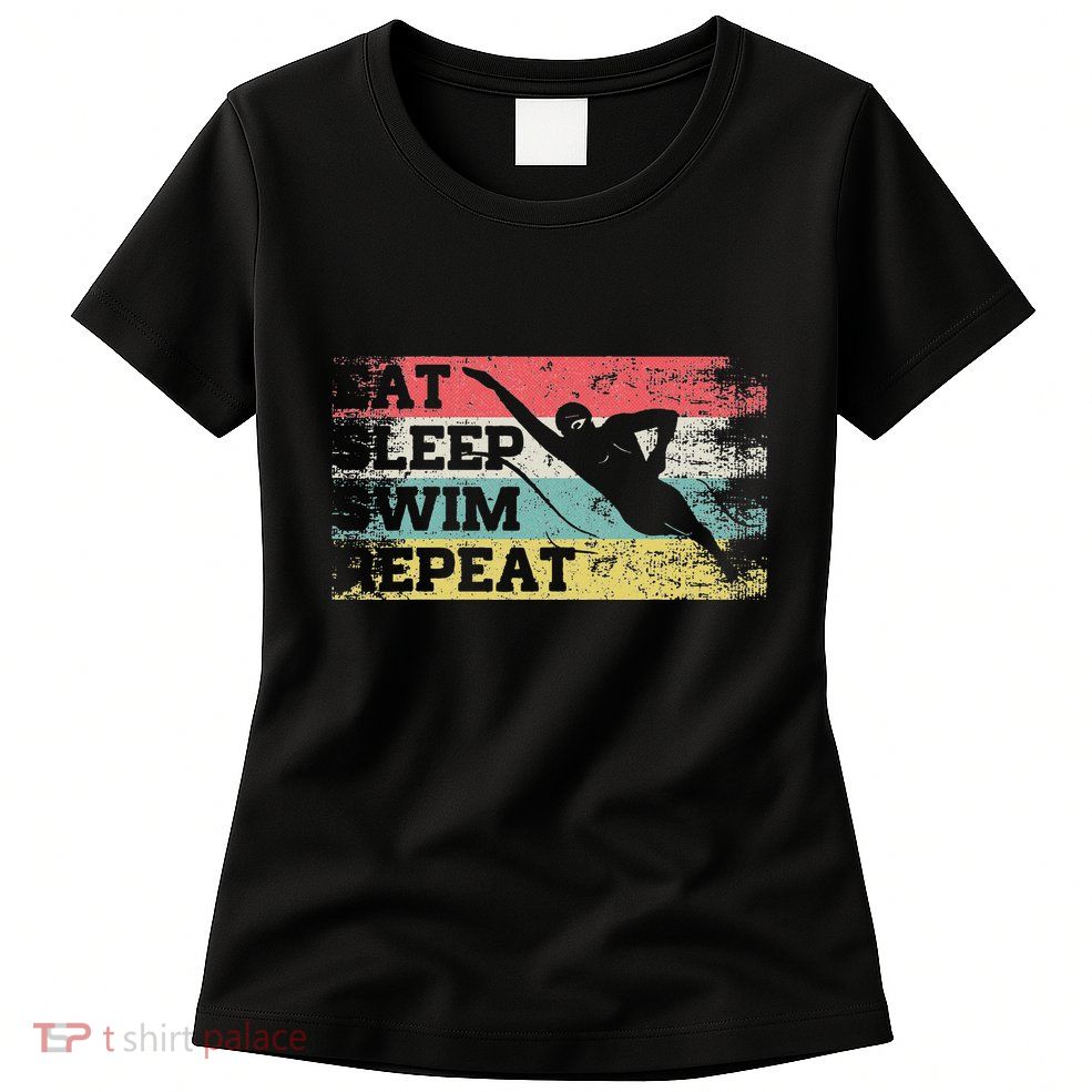 Vintage Retro Eat Sleep Swim Repeat Funny Swimmer Cool Womens T-Shirt