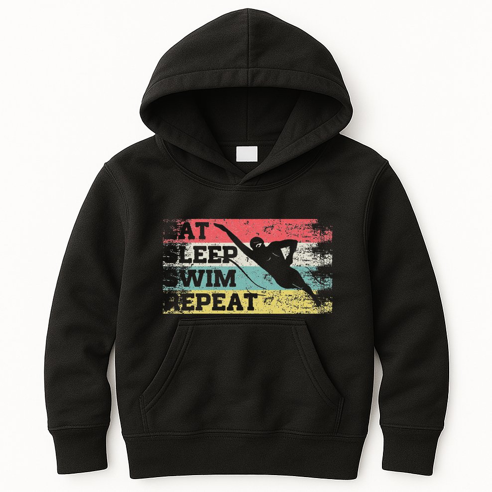 Vintage Retro Eat Sleep Swim Repeat Funny Swimmer Cool Kids Hoodie
