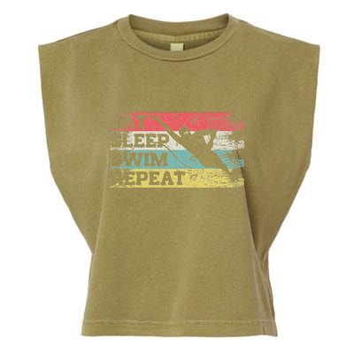 Vintage Retro Eat Sleep Swim Repeat Funny Swimmer Cool Garment-Dyed Women's Muscle Tee
