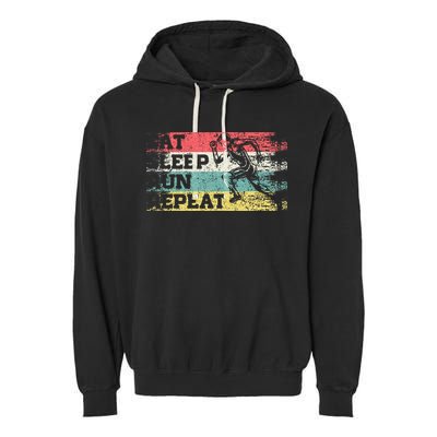 Vintage Retro Eat Sleep Run Repeat Funny Running Runner Gift Garment-Dyed Fleece Hoodie