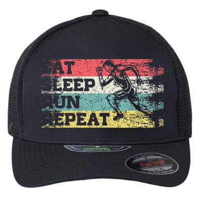 Vintage Retro Eat Sleep Run Repeat Funny Running Runner Gift Flexfit Unipanel Trucker Cap