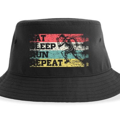 Vintage Retro Eat Sleep Run Repeat Funny Running Runner Gift Sustainable Bucket Hat