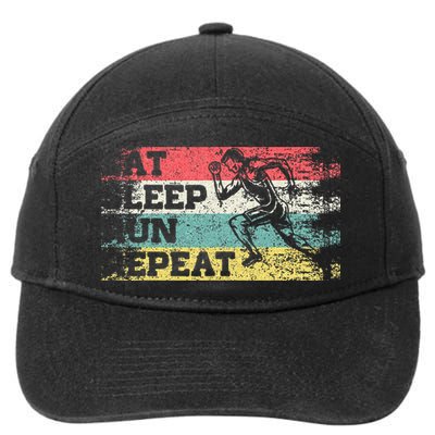 Vintage Retro Eat Sleep Run Repeat Funny Running Runner Gift 7-Panel Snapback Hat