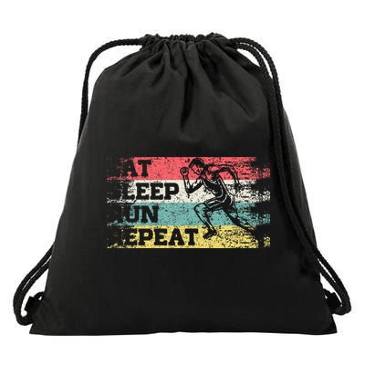 Vintage Retro Eat Sleep Run Repeat Funny Running Runner Gift Drawstring Bag