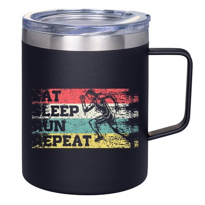 Vintage Retro Eat Sleep Run Repeat Funny Running Runner Gift 12oz Stainless Steel Coffee Mug
