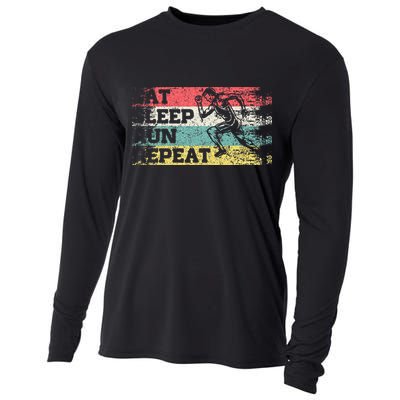 Vintage Retro Eat Sleep Run Repeat Funny Running Runner Gift Cooling Performance Long Sleeve Crew
