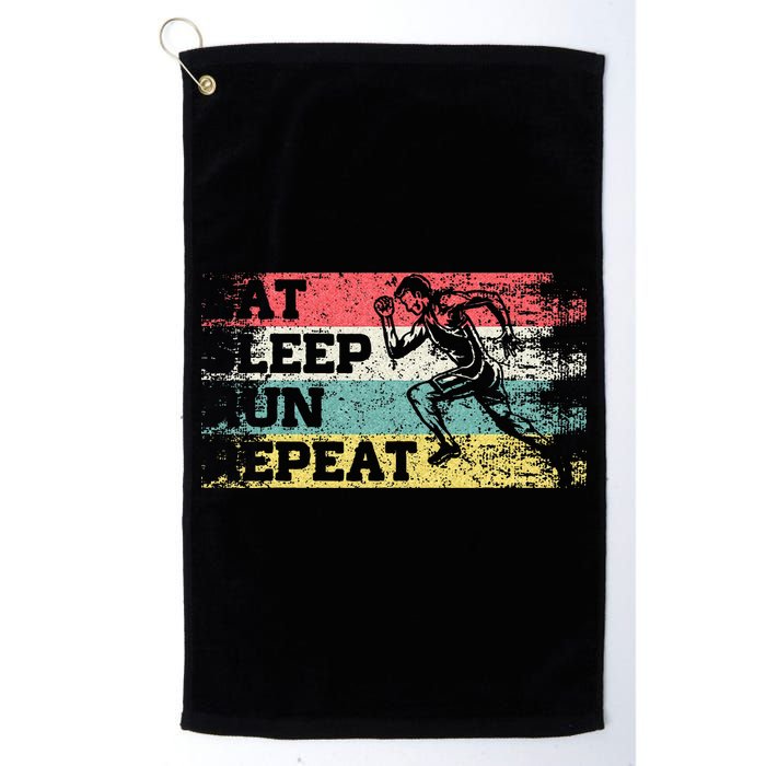 Vintage Retro Eat Sleep Run Repeat Funny Running Runner Gift Golf Towel